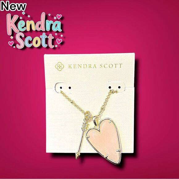 New Kendra Scott Ansley Heart Long Rose Quartz Gold Pendant Necklace (Sold Out) - Picture 3 of 5